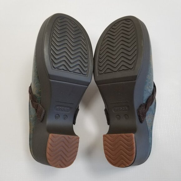 CROCS Sarah Crosslite Floral Dual Comfort Clogs Mules Heeled Shoes Size 6 - Picture 7 of 8